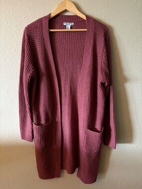 Emma's Expressions Maternity Mauve Waffle Knit Open Cardigan Large